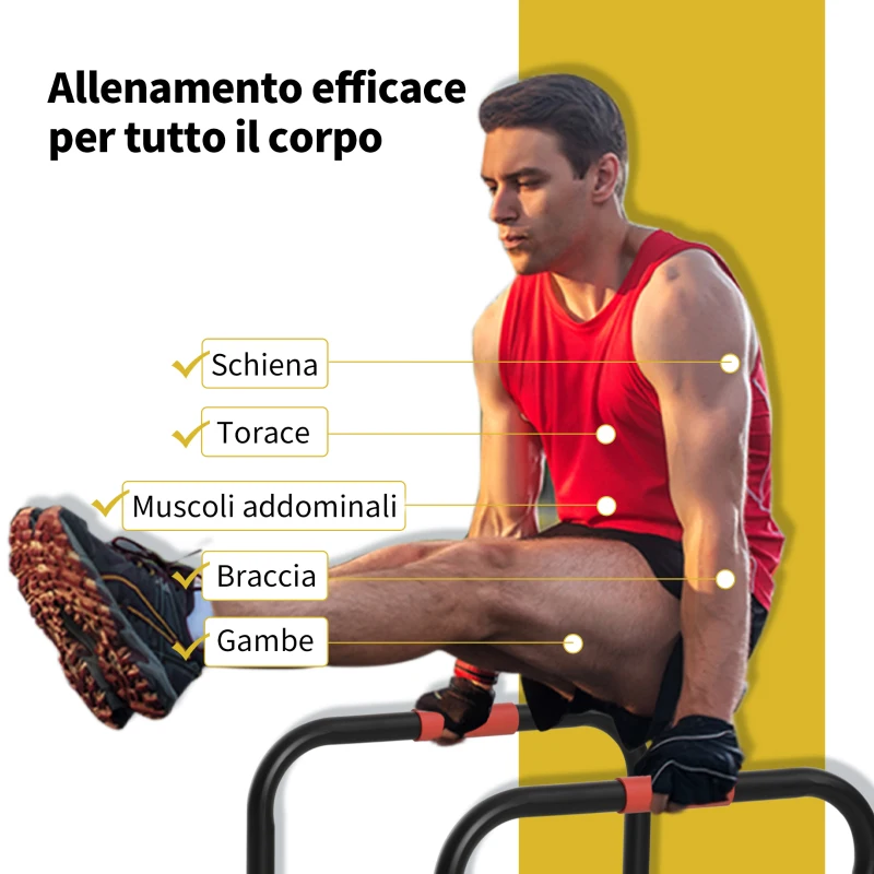 HOMCOM Parallele Fitness per il Potenziamento e la Tonificazione Muscolare Altezza 73cm, in Tubi d'Acciaio Nero