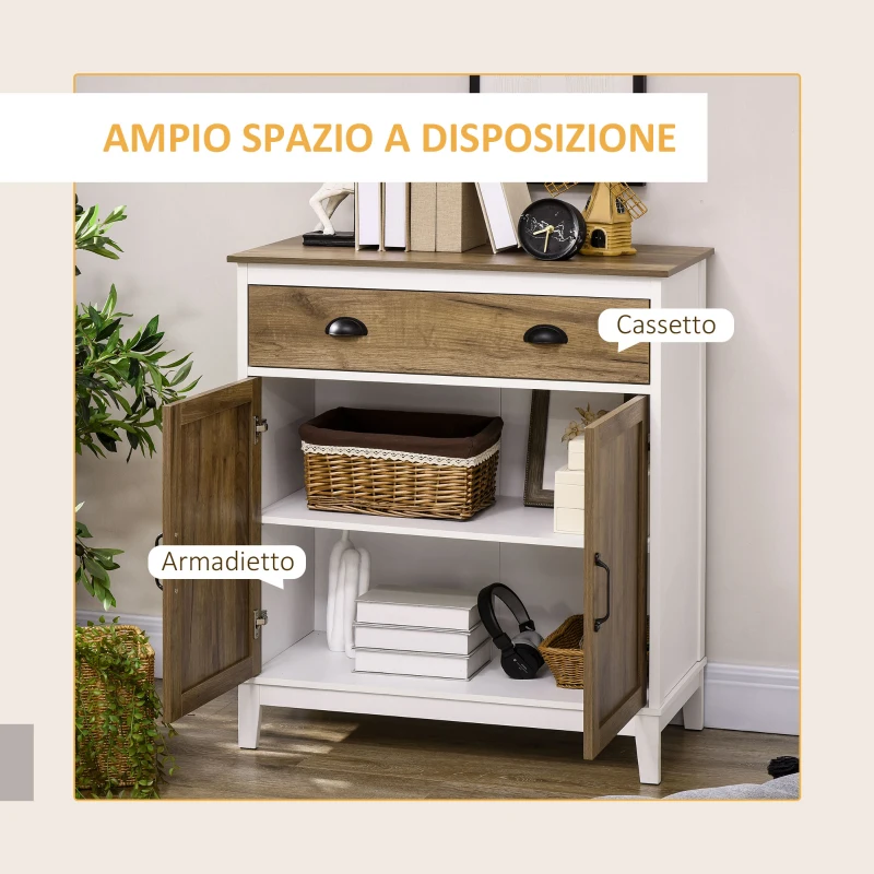 HOMCOM Mobile Multiuso in Truciolato con Armadietto e Cassetto in Stile Rustico, 78.5x39x89.4cm, Bianco