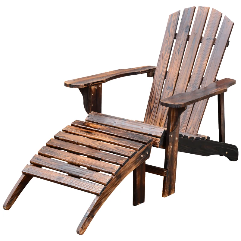HOMCOM Fauteuil de Jardin Adirondack Chaise Longue Chaise Plage avec Tabouret Bois de sapin
