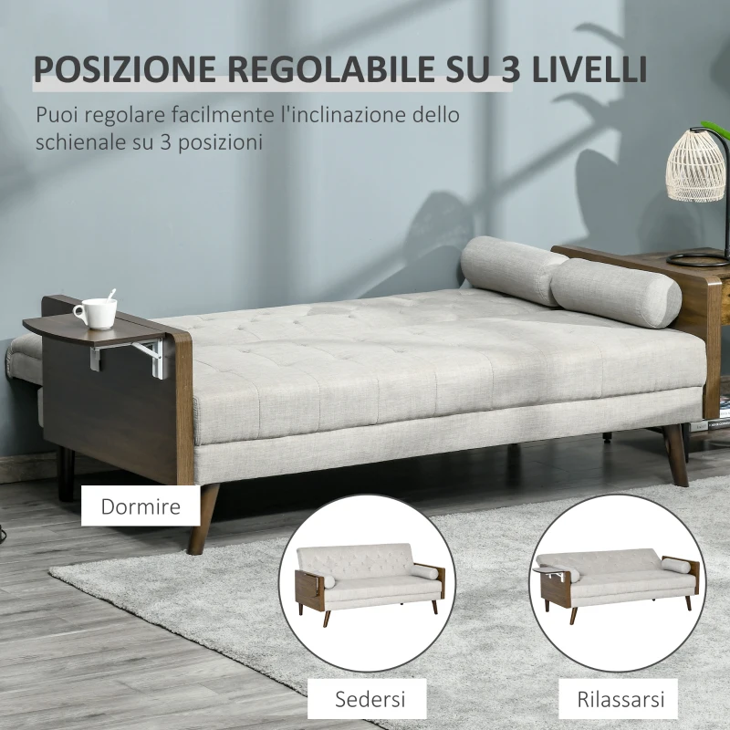 HOMCOM Divano Letto Singolo con Mensole Laterali, Seduta 3 Posti e Schienale 3 Reclinazioni, 200x88x89cm