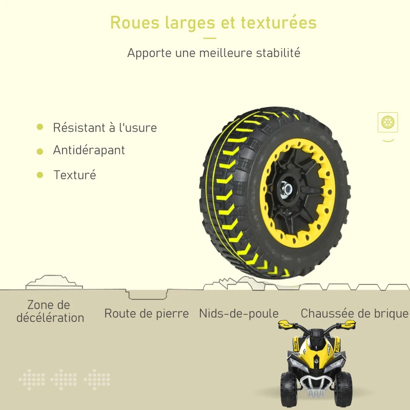 HOMCOM Porteur Enfants Quad 18-36 Mois dim. 67L x 38l x 44H cm Effets Lumineux et sonores Jaune Noir PAS ÉLECTRIQUE(m-6)