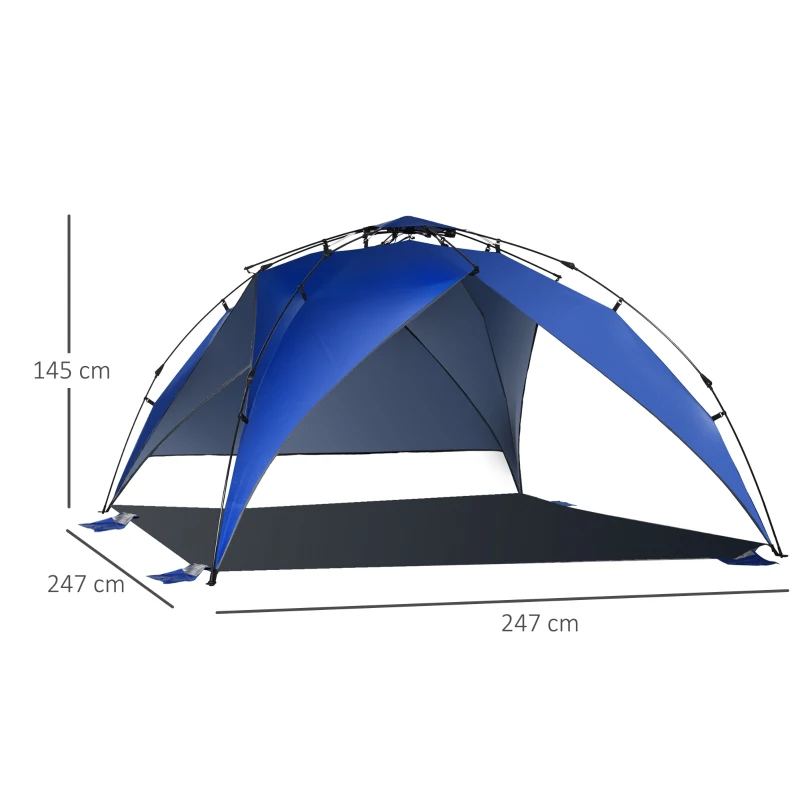 Outsunny Tenda da Spiaggia Pop Up per 4-6 Persone con Protezione UV, Borsa di Trasporto, 247x247x145cm, Blu
