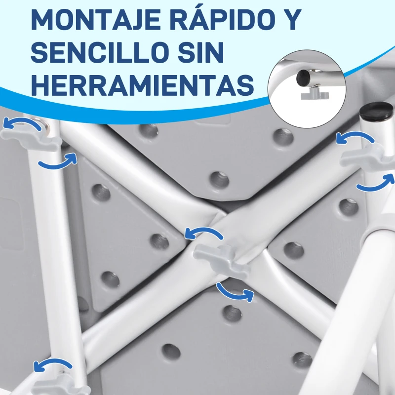 HOMCOM Taburete de Ducha Silla para Ducha con Respaldo Antideslizante Altura Regulable en 8 Niveles Carga 136 kg