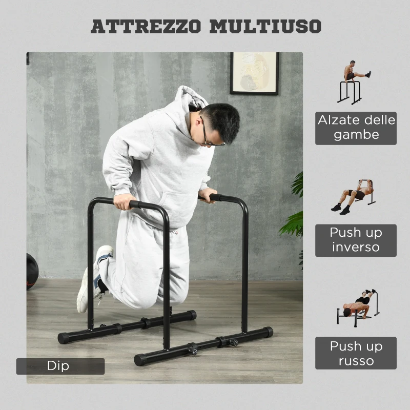 SPORTNOW Barra per Dip in Acciaio ad Altezza Regolabile con 6 Lunghezze Regolabili, 90-102x65x80-90 cm, Nera