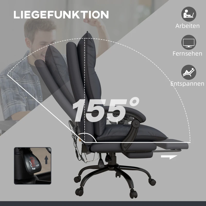 Vinsetto Bürostuhl mit Massagefunktion & Heizfunktion, Fußstütze, bis 120 kg, Dunkelgrau(m-7)