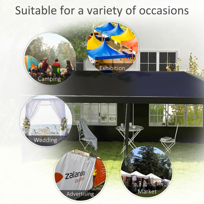Outsunny 6 x 3 m Party Tent Gazebo Marquee Outdoor Patio Canopy Shelter with Windows and Side Panels Black