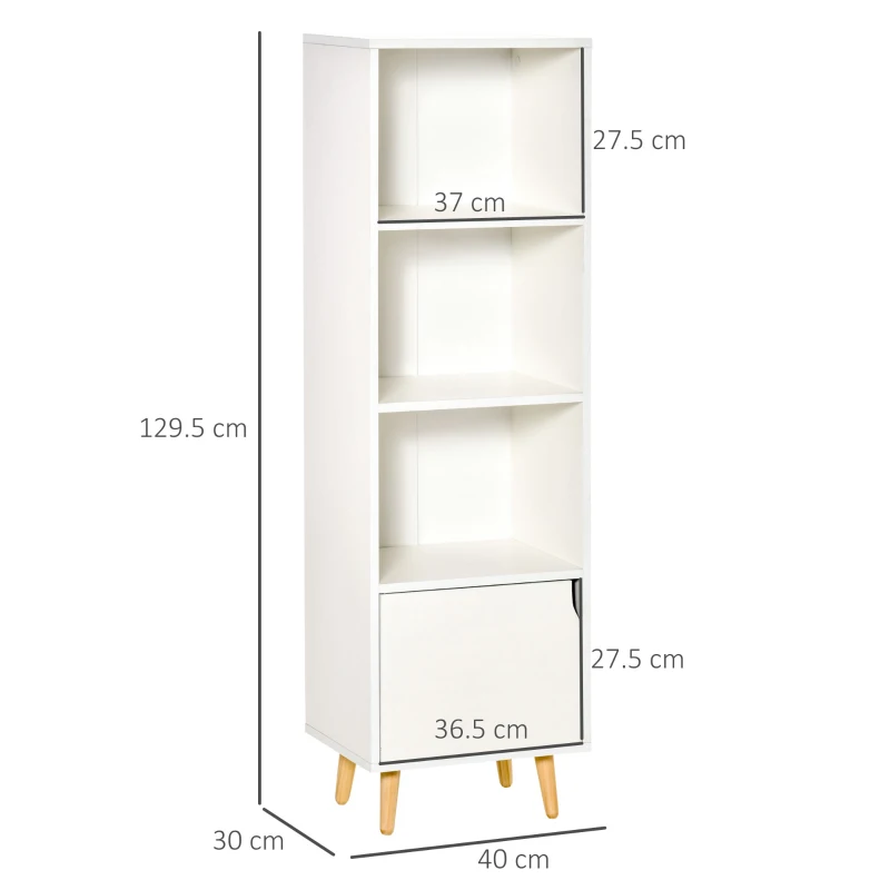 HOMCOM Scaffale Libreria con 3 Ripiani e 1 Armadietto in Legno, 40x30x129.5cm - Bianco