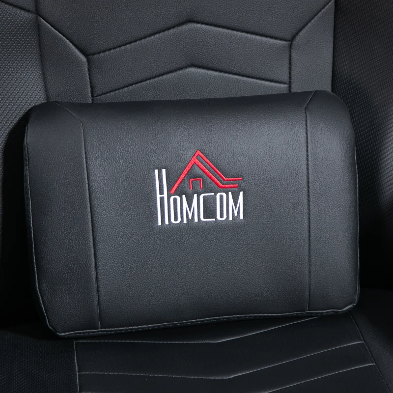 HOMCOM Gamingsessel, Massagefunktion, neigbare Lehne, Fußstütze, bis 120 kg, Stahlrahmen, Kunstleder, Schwarz(m-8)