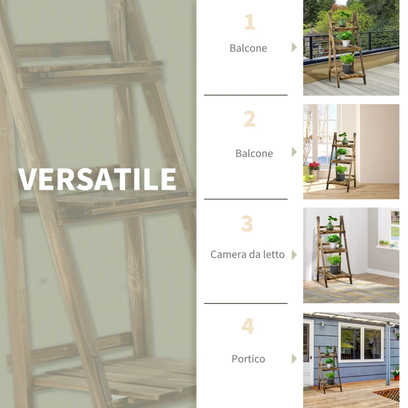 Outsunny Portapiante Pieghevole Portavasi in Legno di Abete con 3 Livelli Scaffale da Esterno per Piante Portafiori 40x37x93cm