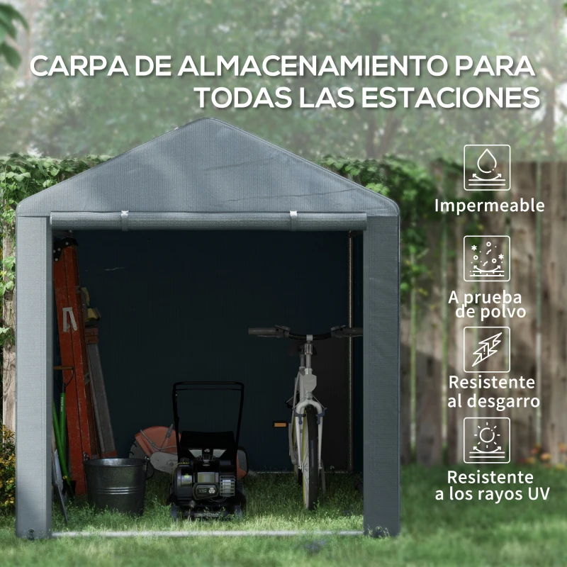 Outsunny Carpa para Herramientas Bicicletas y Motos 1,6x2,2x1,7 m con 2 Habitaciones Puerta con Cremallera Impermeable Gris