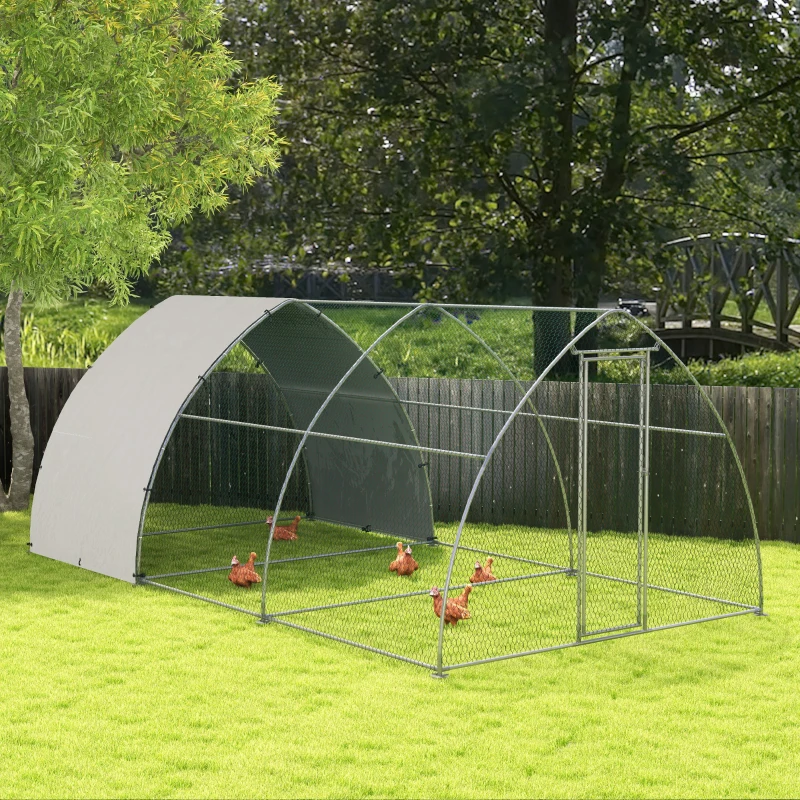 PawHut Recinto per Galline in Acciaio per 14-18 Animali con Porta Bloccabile, 3x5.6x2.2 m, Argento