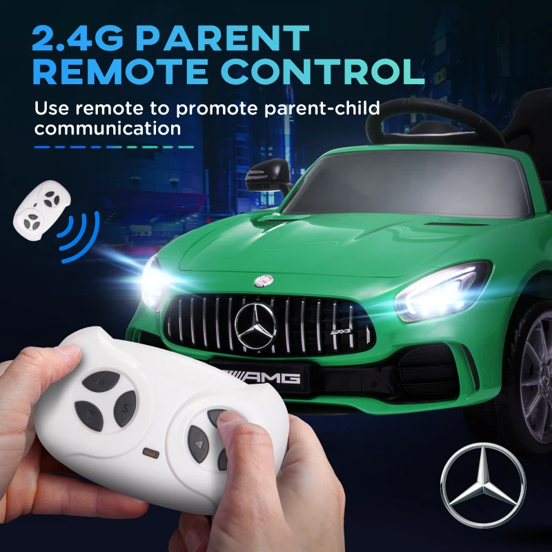 HOMCOM 12V Licensed Mercedes Benz Ride-On Car, with Lights, Remote, Music, Horn, for Ages 3-5 Years, Green