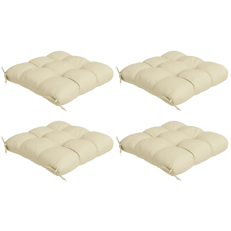 Outsunny 4-Piece Seat Cushion Pillows Replacement, Patio Chair Cushions Set with Ties for Indoor Outdoor, Beige