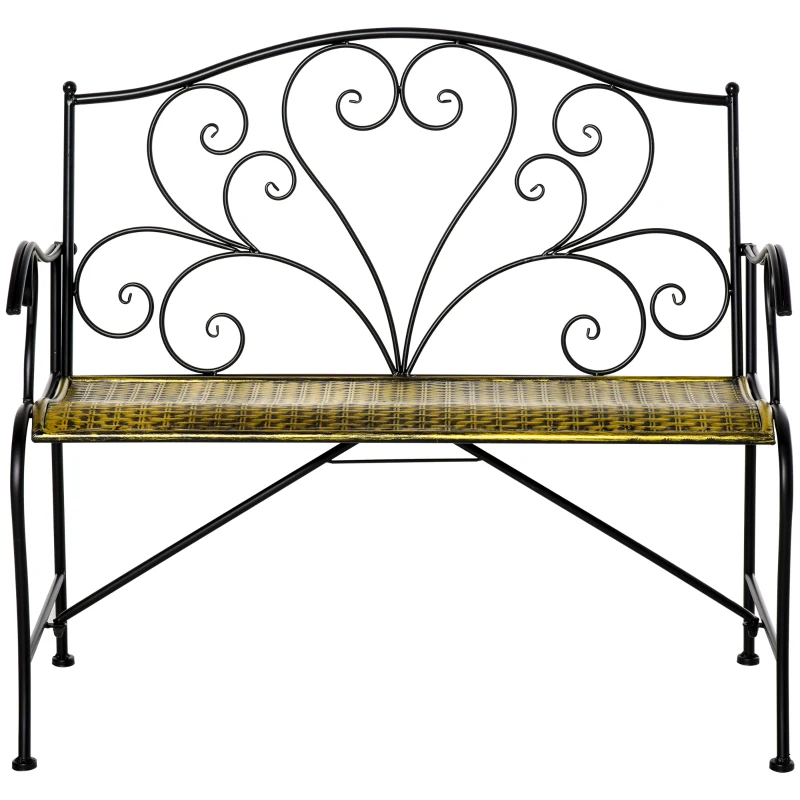 Outsunny Panchina da Giardino in Ferro, Panca da Esterno in Stile Vintage 2 Posti, 100x 50x88cm, Nero
