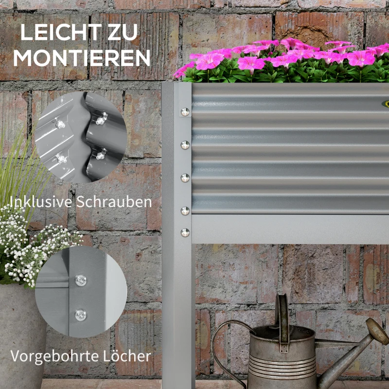 Outsunny Hochbeet Pflanzenbeet Pflanzkasten, wetterbeständig, 100 cm x 45 cm x 80 cm, Silber