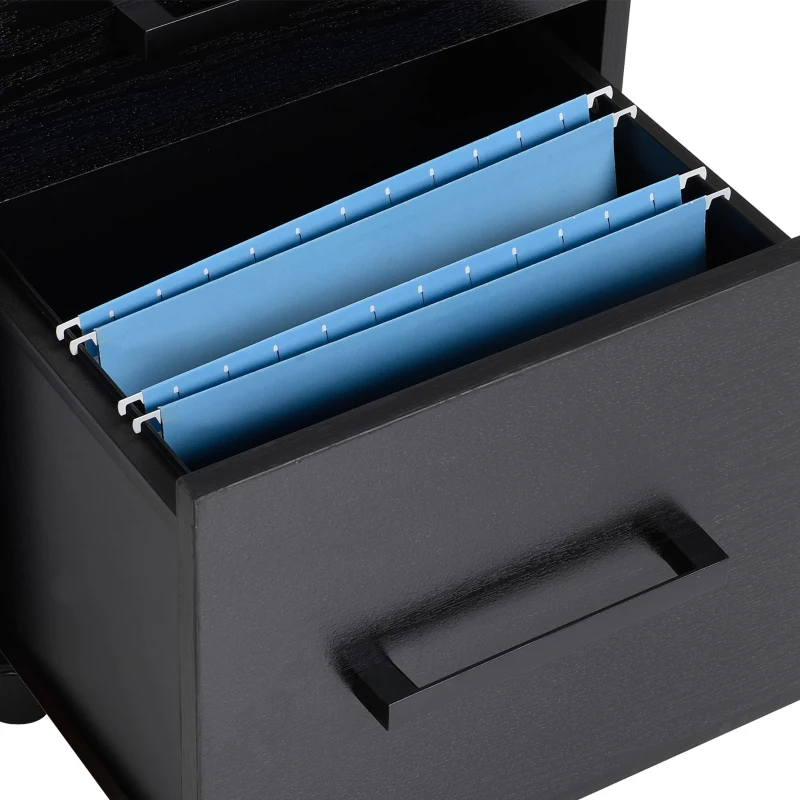 HOMCOM Caisson de bureau rangement bureau sur roulettes 3 tiroirs 1 verrouillable 1 trieur à dossiers MDF panneaux particules noir