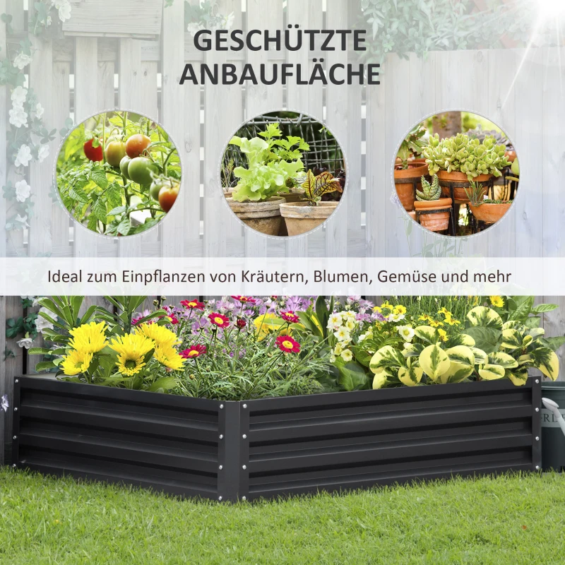 Outsunny Gartenbeet, Pflanzkasten mit Stahlgehäuse, Grau, 120 x 120 x 30 cm
