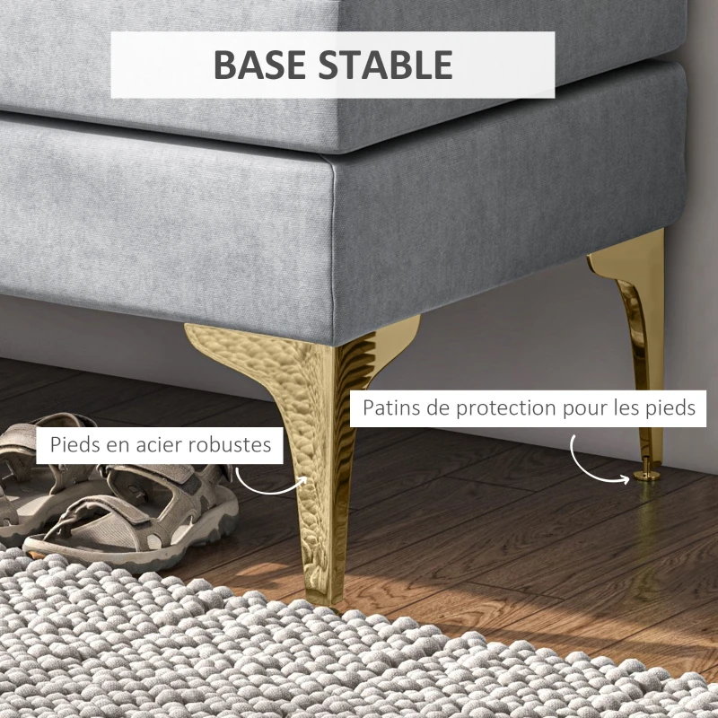 HOMCOM Banc bout de lit banquette coussins d'assise double pieds en acier design moderne 121 x 50,5 x 46,5 cm gris clair