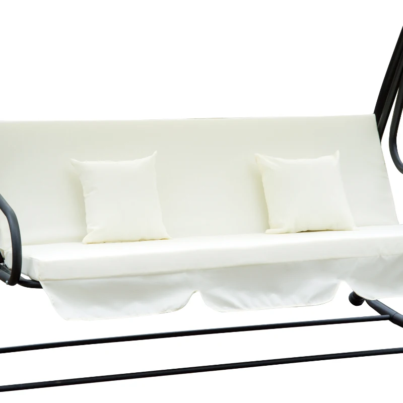Outsunny Schaukelstuhl 3-Sitzer Hollywoodschaukel Gartenschaukel mit Sitz- und Rückenlehnen Tablett Sitzbank Schwingbank Dachwinkel verstellbar Stahl Polyestergewebe Creme 200 x 120 x 164 cm