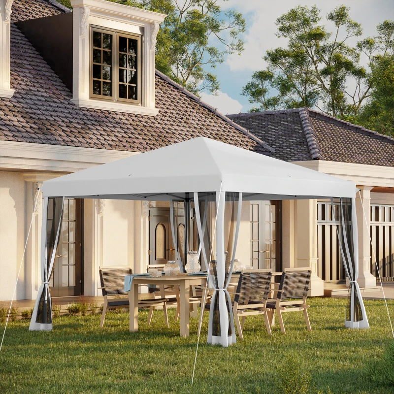 Outsunny Faltpavillon, Faltzelt mit Seitenwänden inkl. Tragetasche, Gartenpavillon, Metall, Oxfordstoff, 3 x 3 m, Cremeweiß(m-2)