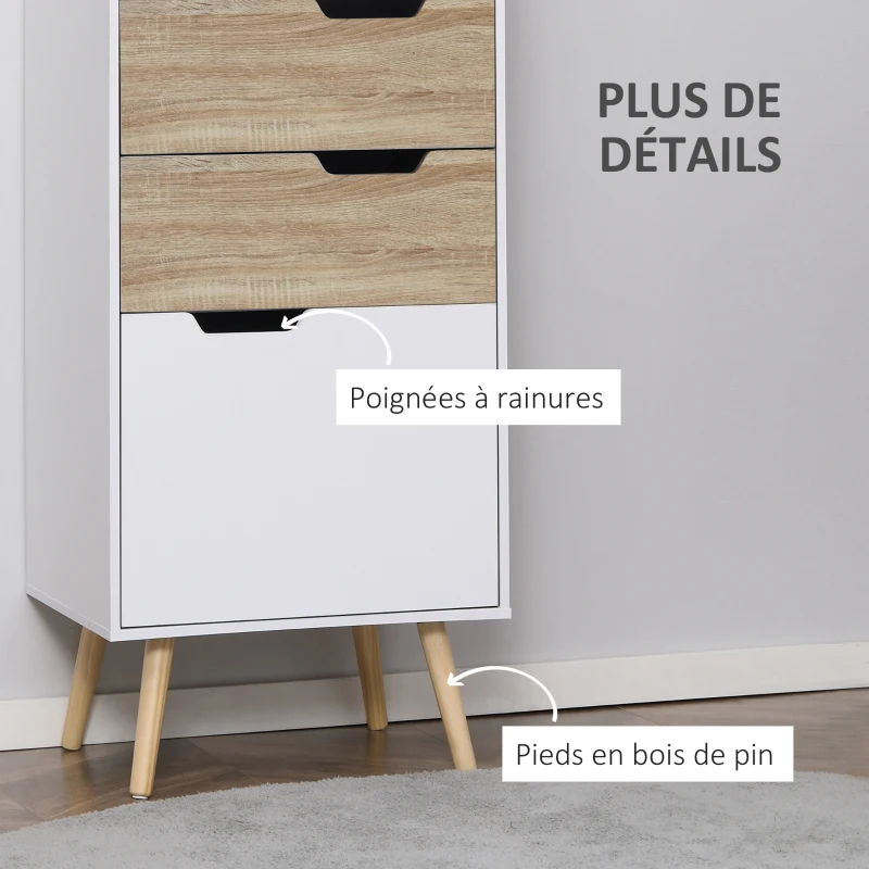 HOMCOM Meuble de rangement sur pied colonne bibliothèque étagère et 3 tiroirs style scandinave blanc et aspect bois 50 x 39 x 169,5 cm