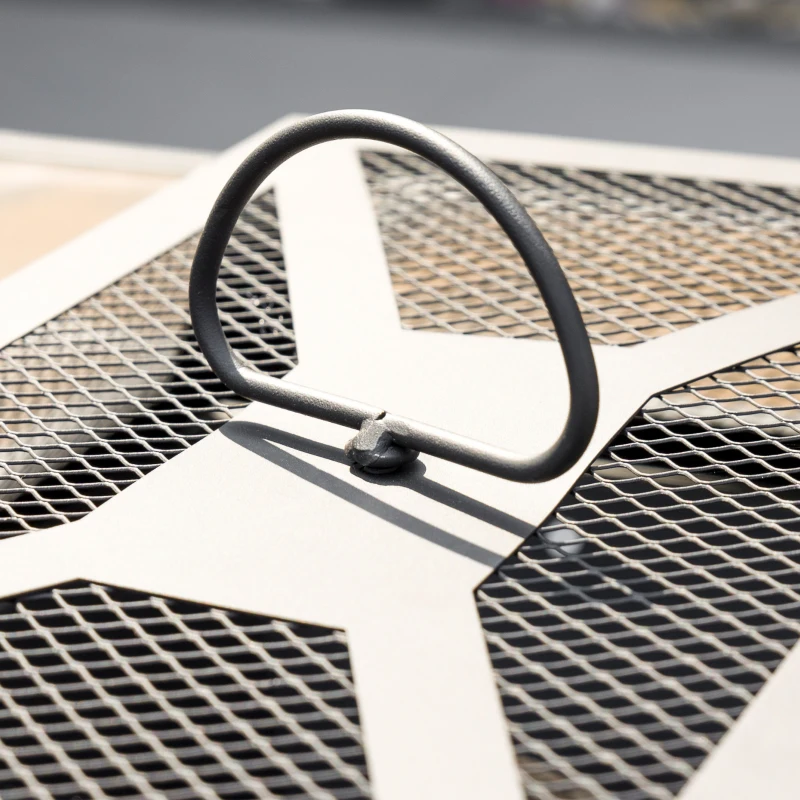 Outsunny Feuerstelle mit Funkenschutz, inkl. Schürhaken u. Abdeckung, wetterbeständig, Braun + Schwarz