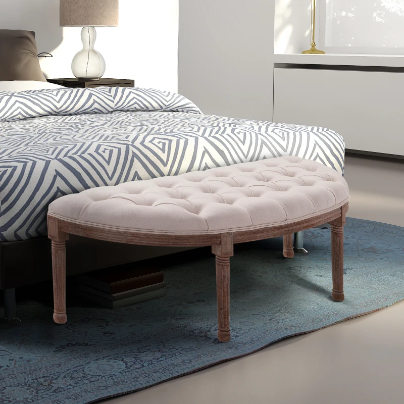 HOMCOM Panca Fondoletto Semicircolare con Struttura in Legno e Imbottitura in Stile Chesterfield, Beige, 140,5x51x48cm