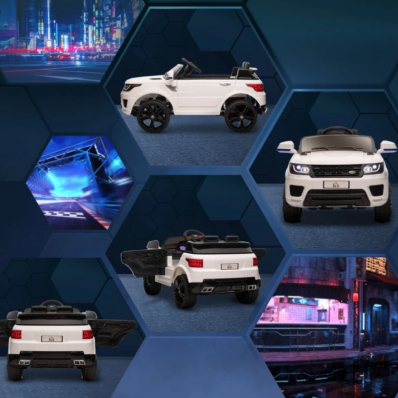 HOMCOM Coche Eléctrico SUV para 3-6 Años Coche de Batería 12V con 2 Motores Mando a Distancia 110x68x52 cm Blanco