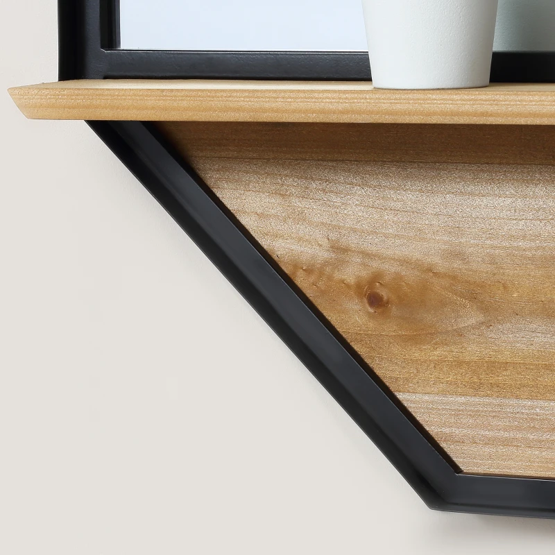 HOMCOM Specchio da Parete Ottagonale in Metallo con Mensola in Legno, 61x61cm Nero