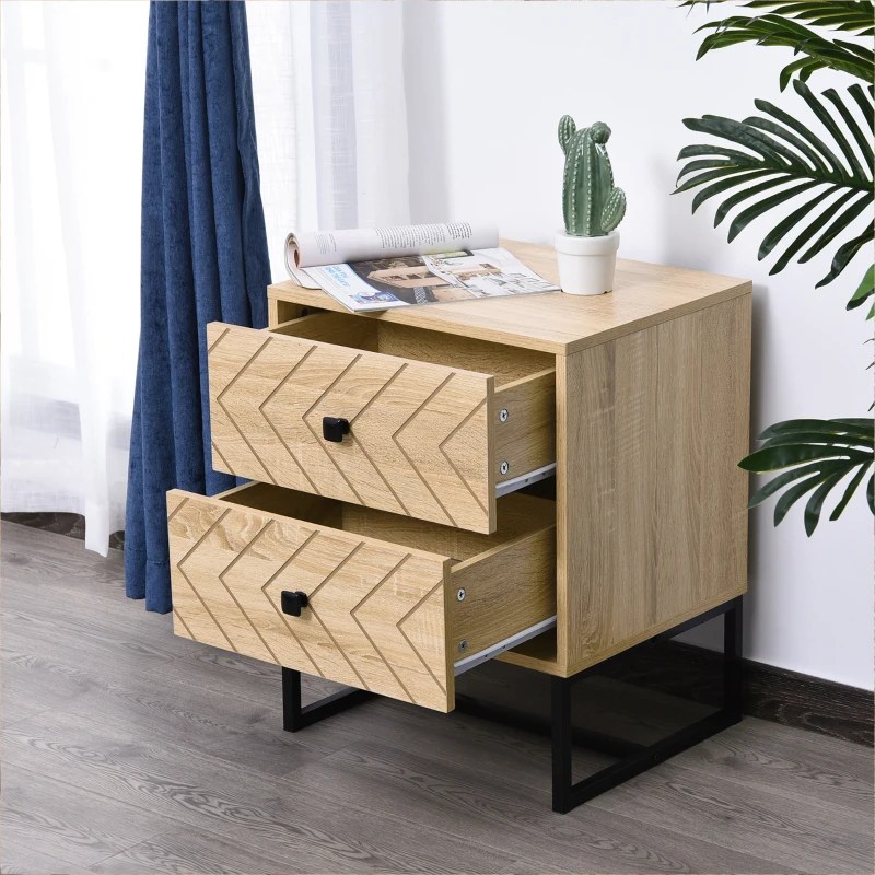 HOMCOM Mesita de Noche con 2 Cajones Cajonera de Madera para Dormitorio Armario Almacenamiento 48x39,5x60 cm