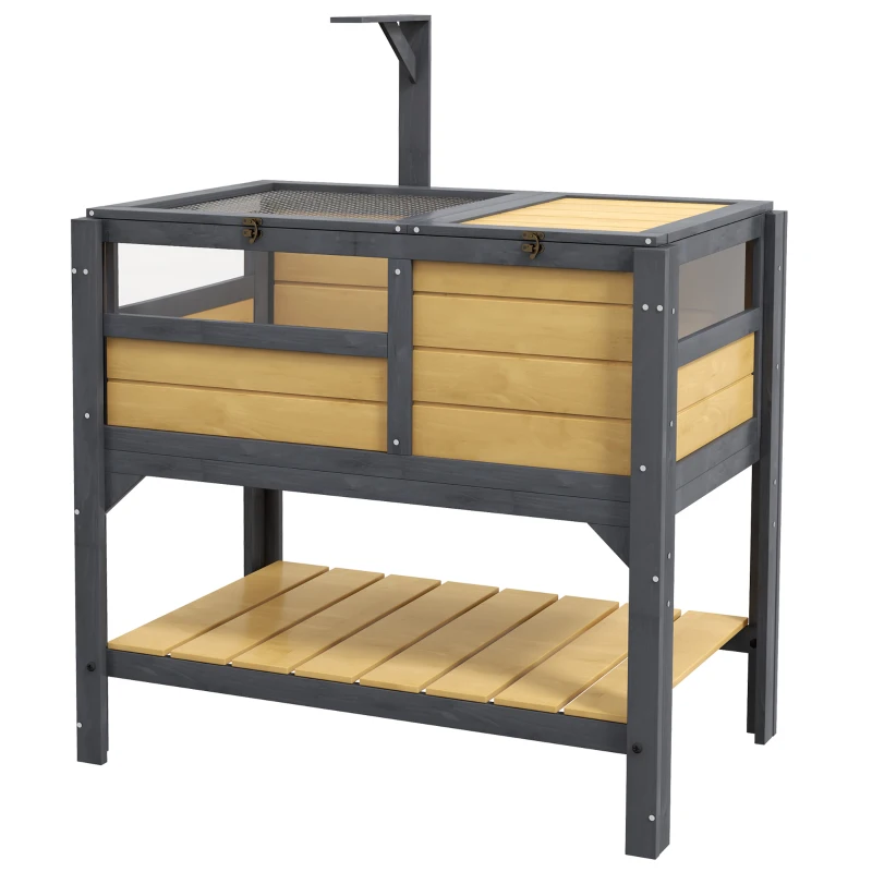 PawHut Wooden Tortoise House, with Shelter, Run, Shelf, Lamp Holder, Tray