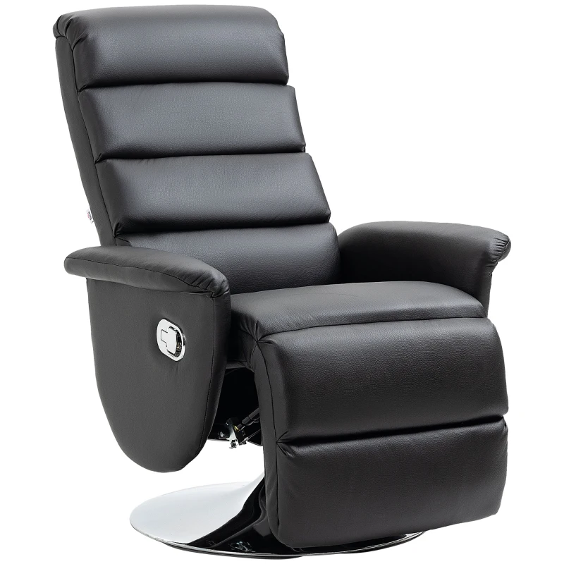 HOMCOM Poltrona Relax Reclinabile e Girevole con Poggiapiedi Effetto Pelle, 75x92x105cm, Nero