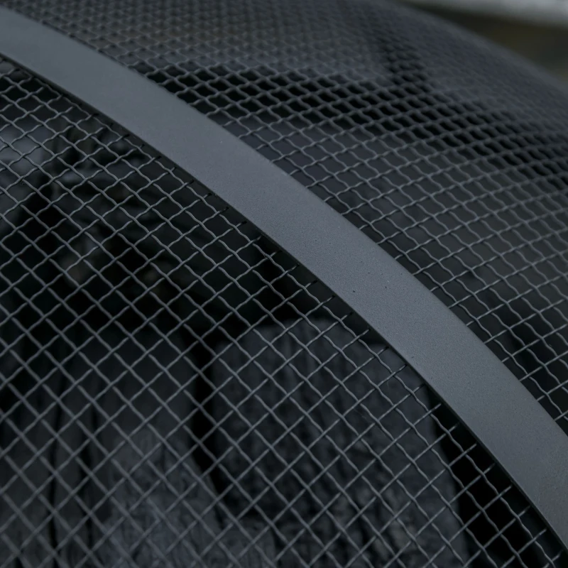 Outsunny Brasero Exterior de Metal Ø56 cm Cuenco de Fuego de Jardín con Tapa Protectora contra Chispas y Atizador para Hogueras Leñas Terraza Camping Fiestas Negro