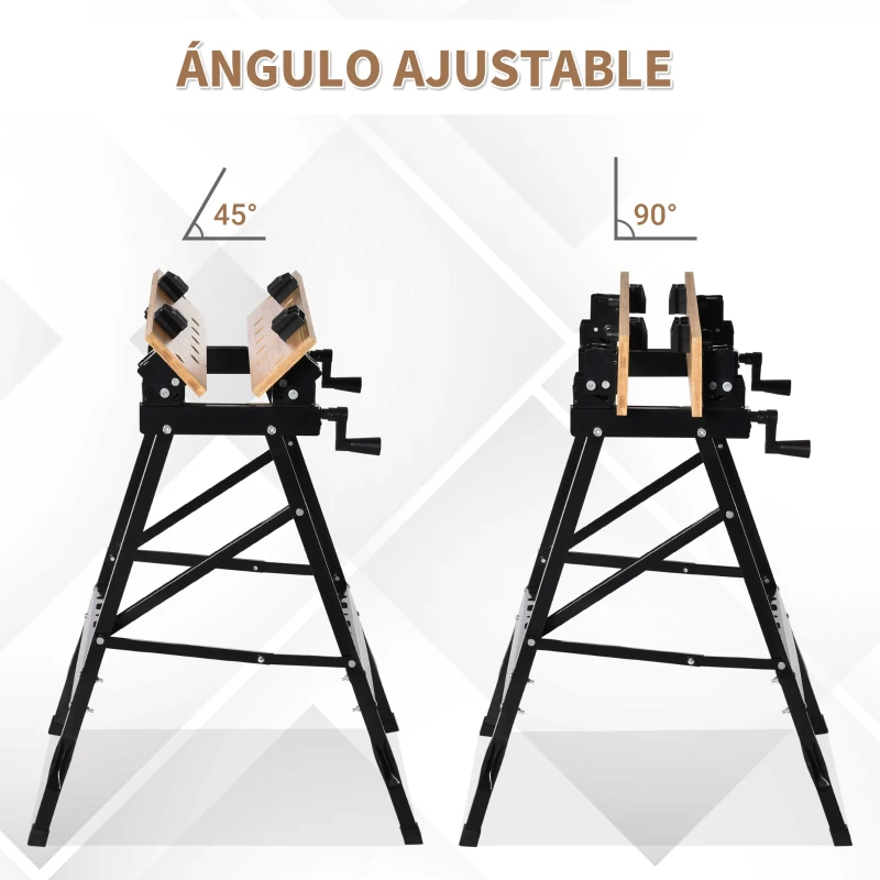 HOMCOM Banco de Trabajo Plegable Portátil con Tableros Ajustables Ángulo y Distancia 63,5x60,5x78 cm Madera Natural y Negro