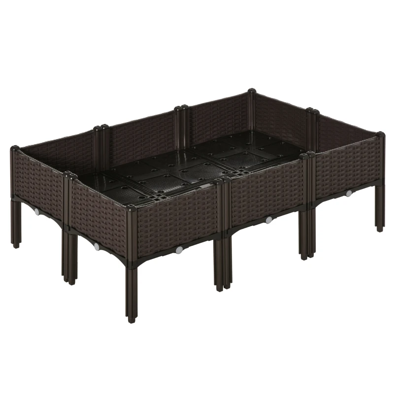 Outsunny Hochbeet 6-teiliger Pflanzkasten mit Abflusslöchern Rattan-Look Blumenkasten DIY Braun 40 x 40 x 44 cm