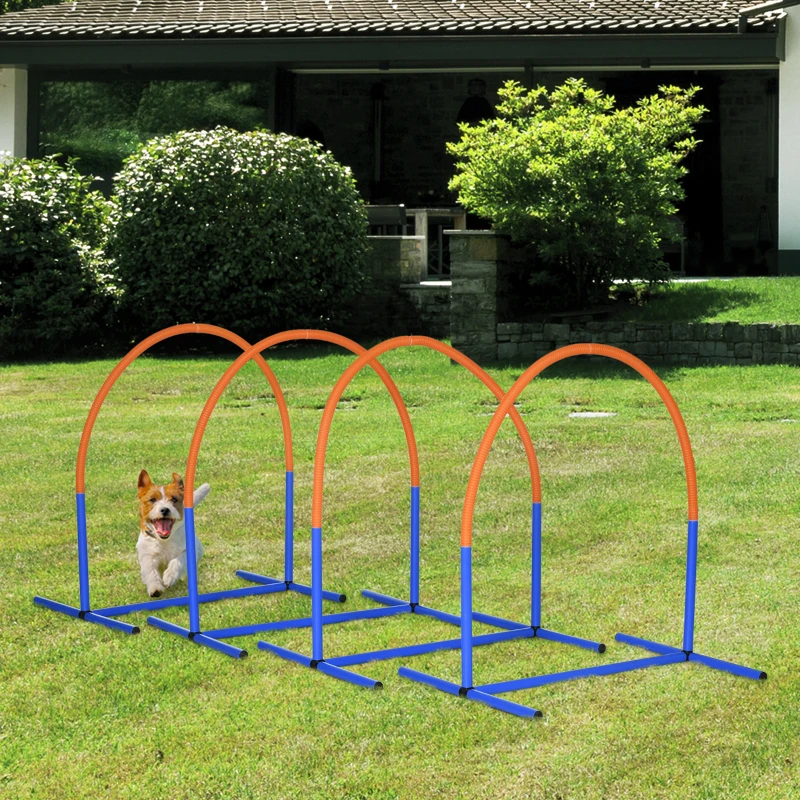 PawHut Agility-Set für Hunde, Hundetraining, 4 Bögen, für Einsteiger, mit Tragetasche, blau+orange, 88 x 64 x 95cm