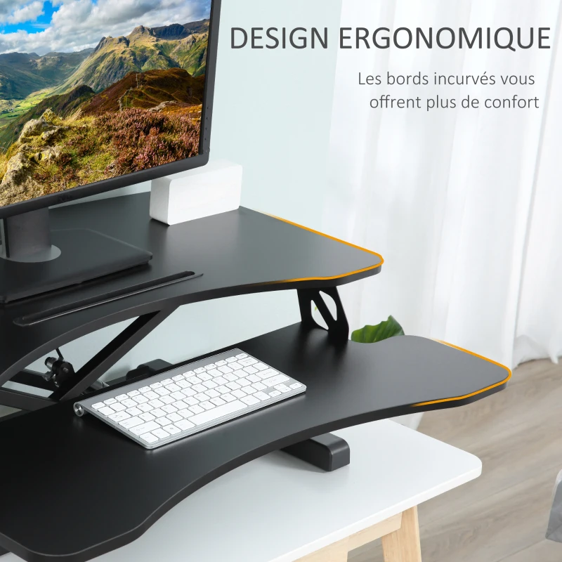 Vinsetto Convertisseur bureau assis debout poste de travail réglable en hauteur - support ordinateur avec plateau clavier noir