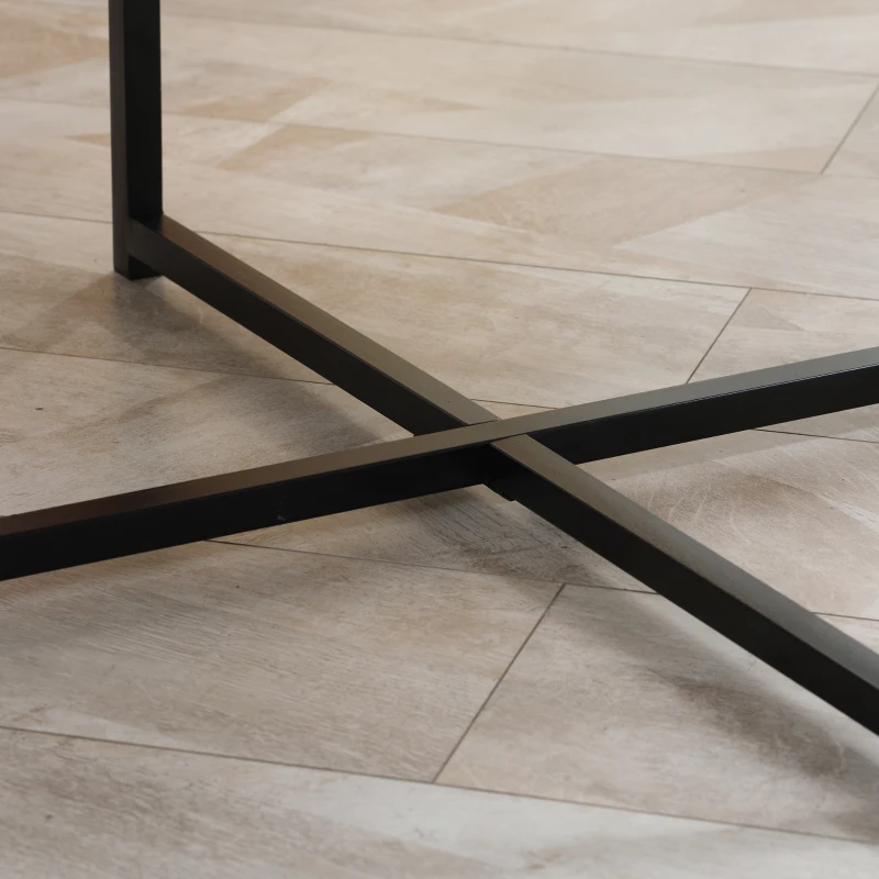 HOMCOM Mesa de Centro Mesa de Salón Redonda con Encimera Símil Mármol y Marco de Metal Estilo Moderno 80x80x45 cm Blanco