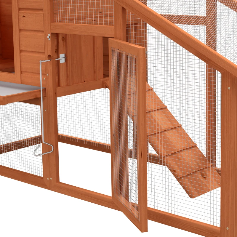 PawHut Pollaio in Legno con Casetta, Nido di Cova e Area Aperta, per 2-4 Galline, 190x66x116cm, Arancione