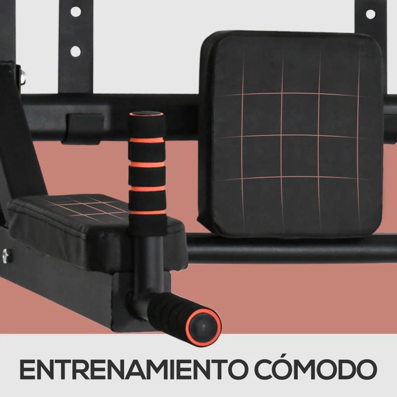 HOMCOM Barra de Dominadas de Pared con Almohadillas Barra de Pull Up de Acero Multifuncional para Fitness Entrenamiento en Casa Adultos Carga Máx. 120 kg 93x72x48 cm Negro