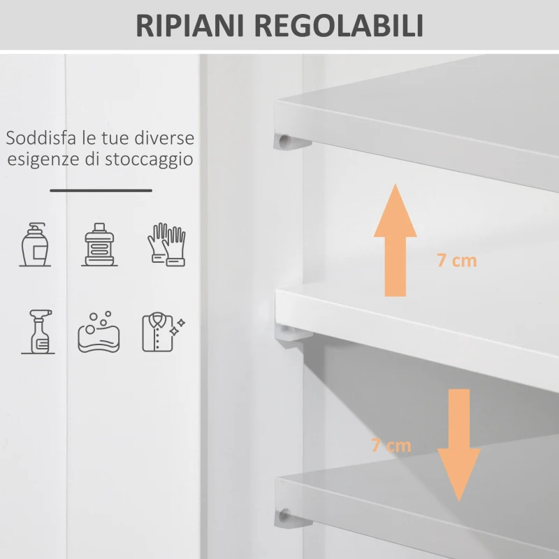 kleankin Mobile Bagno Multiuso Salvaspazio, Armadietto da Bagno con Armadietto 2 Ante, Mensola e 2 Cassetti Regolabili, 60x30x108.8cm, Bianco
