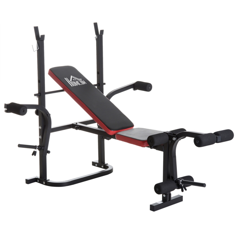 Banc De Musculation Réglable HOMCOM - 6 Positions Dossier, Bandes élastiques - Poids Max 150 Kg - Noir/rouge