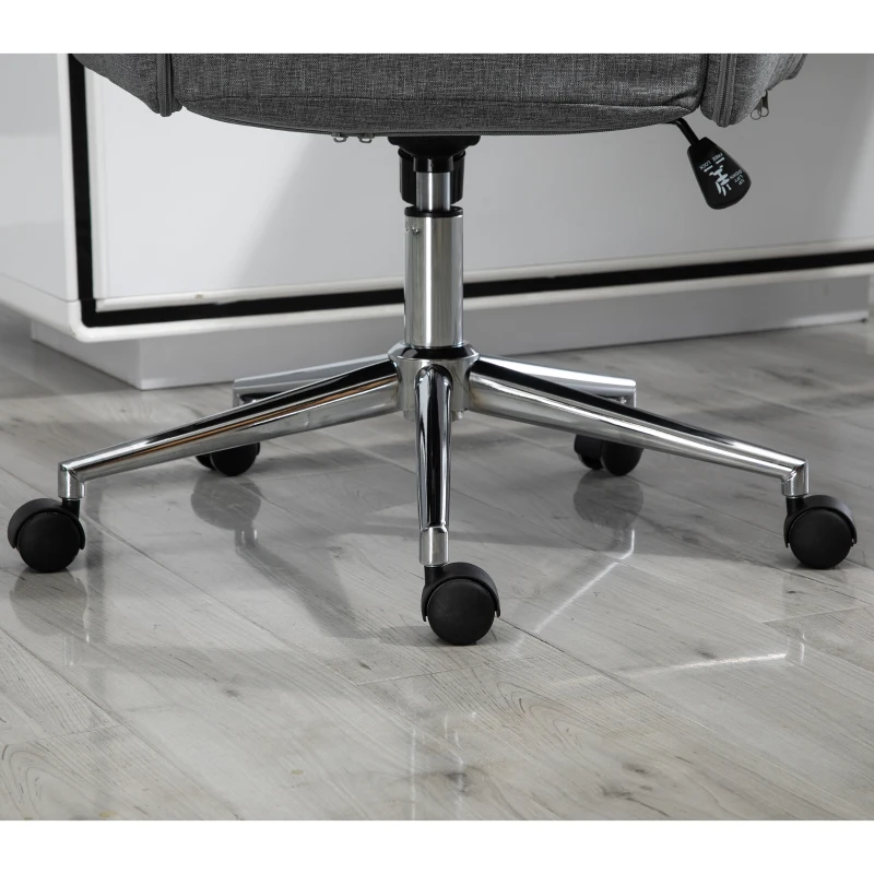 Vinsetto Bürostuhl Ergonomischer Drehstuhl mit Wippenfunktion Armlehne höhenverstellbar Kunstleinen Metall Grau 61 x 67 x 112,5-120,5 cm
