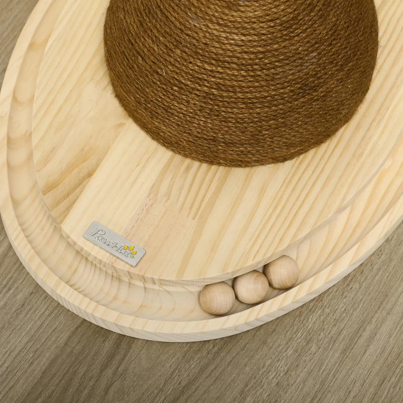 PawHut interaktives Katzenspielzeug, Kratzfläche, ovale Kugelbahn, Kiefernholz, 39,5 x 32,5 x 14,5 cm