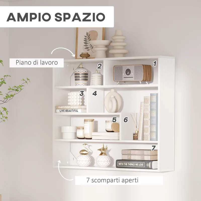HOMCOM Libreria a Muro Moderna in Legno a 4 Livelli, 94x19.5x80cm, Bianco