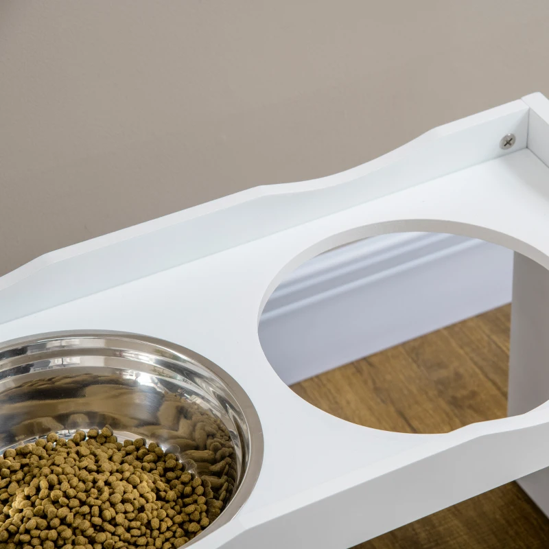 PawHut Futterstation, Napfständer, 2 Fressnäpfe je 2 Liter, Edelstahl, für große Hunde, weiß, 63 x 30 x 24cm