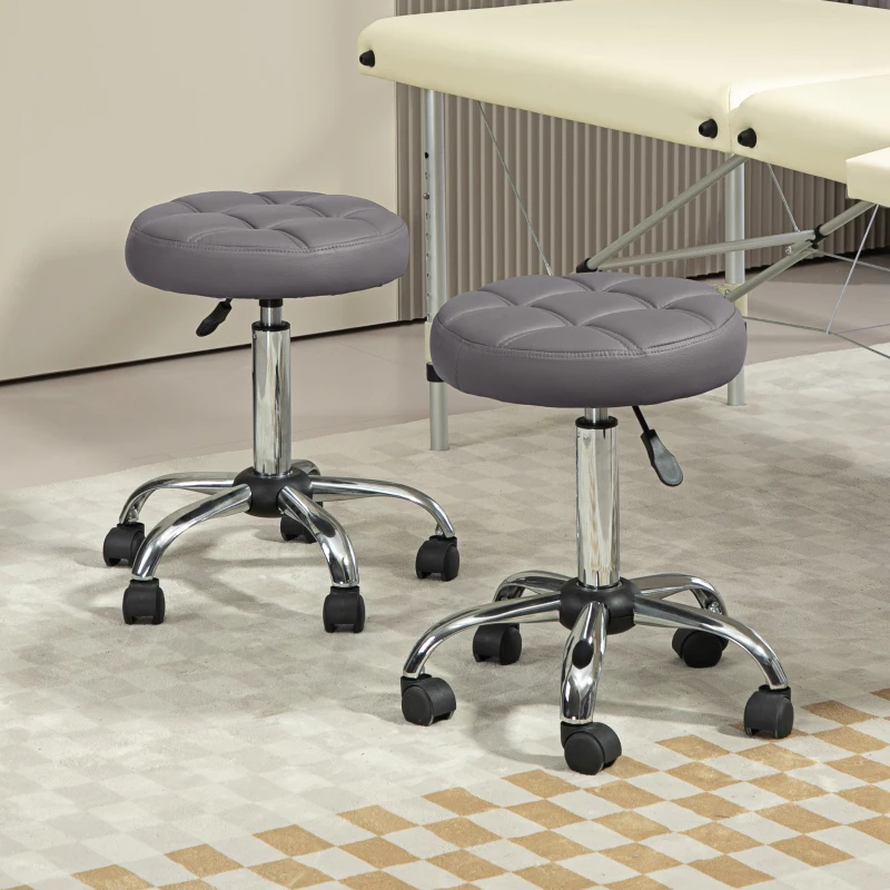 HOMCOM Salonhocker, höhenverstellbar, 360° drehbar, Kunstleder, Ø35,5 x 48-63H cm, Grau