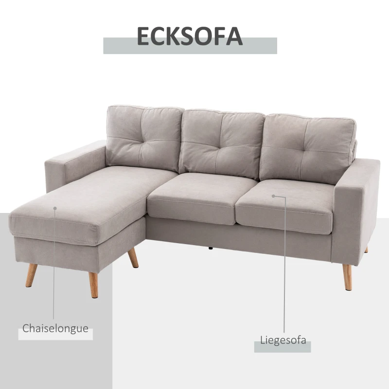 HOMCOM 3-Sitzer-Ecksofa, Leinenoptik, Wendbare Chaiselongue, 193x136x85 cm, Hellgrau(m-6)