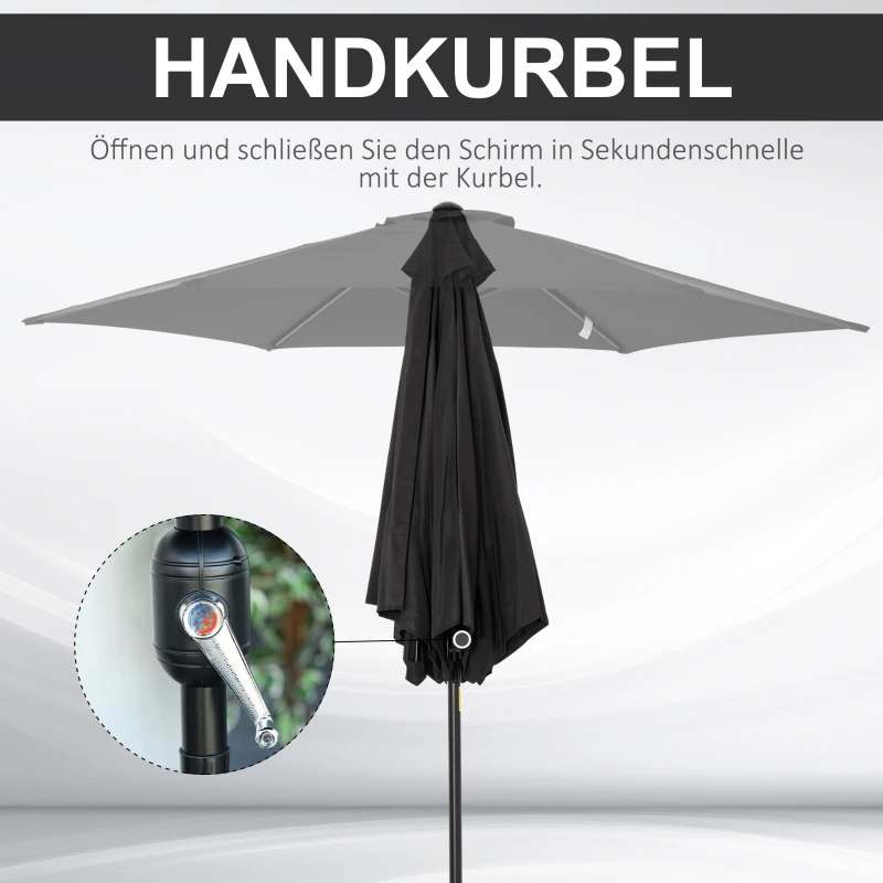Outsunny Knickschirm Sonnenschirm Gartenschirm Marktschirm mit Handkurbel Alu 180/㎡ Polyester Schwarz ∅2,6 x 2,35 m