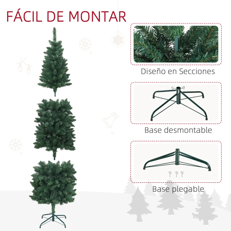 HOMCOM Árbol de Navidad Tipo Lápiz 210 cm con Base Plegable y 687 Ramas para Dormitorio Oficina Verde